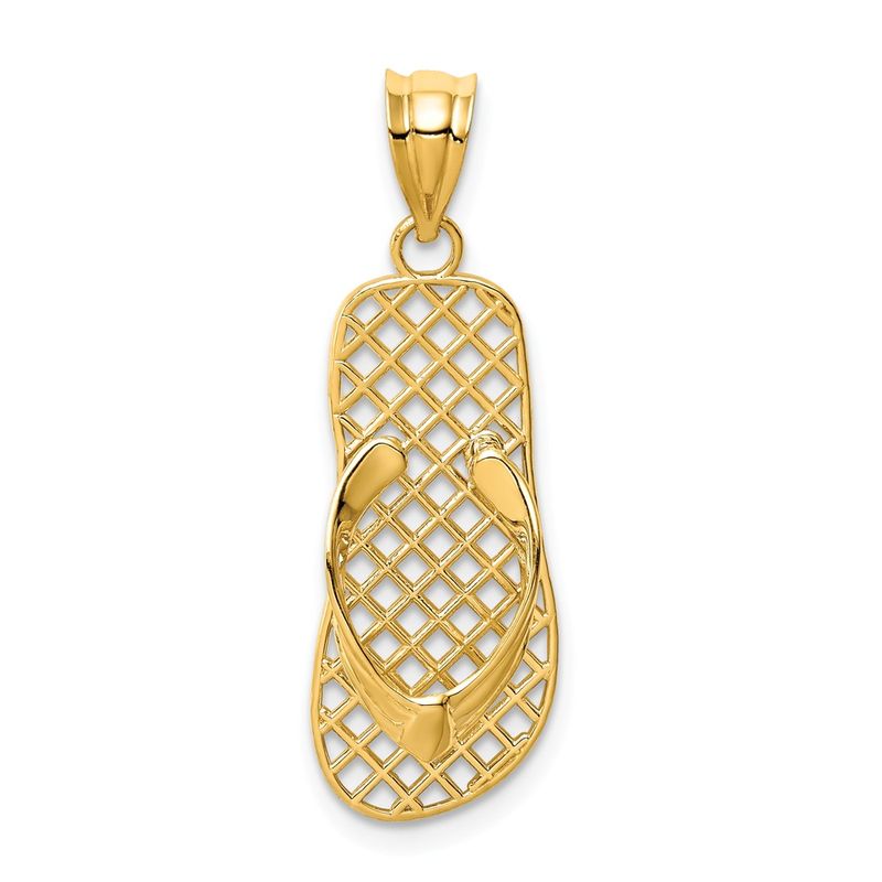 14k Yellow Gold Large Mesh Flip Flop Necklace - 16 Inch